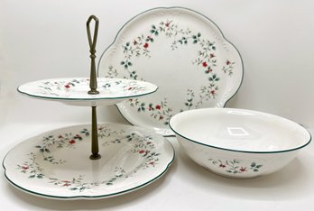 Vintage Pfaltzgraff Christmas Set: Platter, Bowl & 2 Tier Dessert Tray