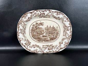 A Rare & Beautiful 19th Century Chinoiserie Transferware Platter In Brown, 14'