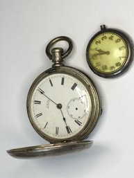 Two (2) Antique Sterling Silver / Coin Silver Pocket Watches - One American Waltham - One Illinois - As - Is