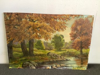 River Fall Scene Oil On Board