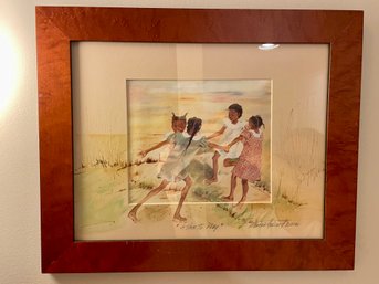 Marian Howard (American, 20th Century) 'A Time To Play' Pencil Signed Print With Hand Decorated Mat