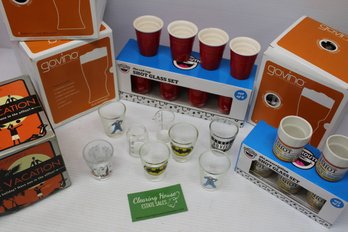 Large Collection Of New Barware With Various Shot Glasses, Govino Go Anywhere & Office Vacation Fun Pack