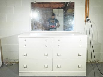 A Vintage Painted Wood Mid Century Dresser With Mirror, C. 1950's