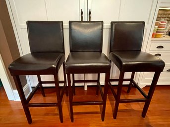 Three High Top Counter Chairs In Rich Espresso Faux Leather