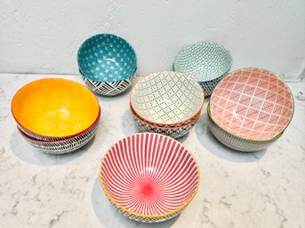 Set Of 11 - Over And Back Ceramic Bowls
