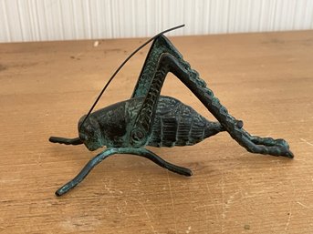 Brass Grasshopper Vintage Patina Green Metal Grasshopper Figurine