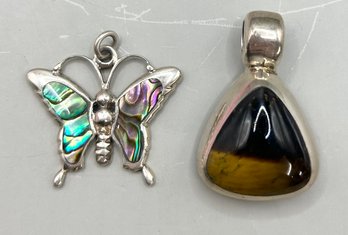 2 Beautiful Silver Pendants: Mother Of Pearl & Tigers Eye