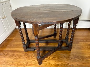 Antique Oak Drop Leaf Table With Ball Turned Legs