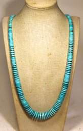 Fine Turquoise Disc Formed Beaded Elongated Southwestern Style Necklace