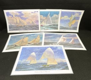 Vintage Hedwin Corp. Laminated Place Mats Depicting Americas Cup Races- Art By John Moll