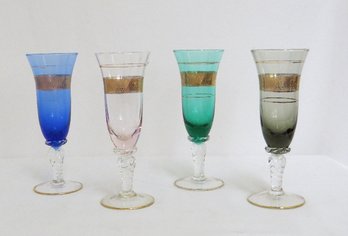 Set Of 4 Colored Footed Cordial Glasses