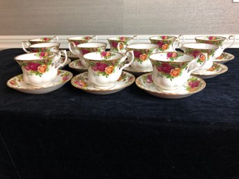 Vintage Royal Albert Old Country Roses Bone China Cups And Saucers - Set Of 12