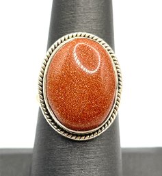 Vintage Sterling Silver Large Sunstone Ring, Size 6.5