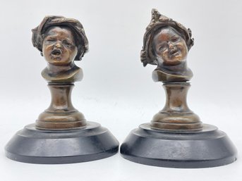 Pair Of Antique Bronze/brass And Stone Base Paperweights.  About 4 1/4' Tall
