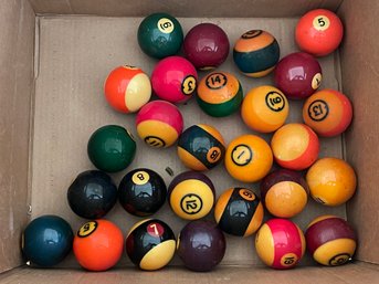 Box Of Antique Billiard Pool Balls