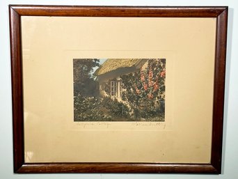 An Antique Hand Tinted Photograph Signed Wallace Nutting 'Hollyhock Cottage'