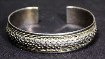 Fine Woven Design Sterling Silver Cuff Bracelet Signed FAS