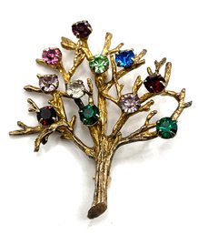 Vintage CURTIS Sterling Silver Vermeil Multi Color Stone Tree Brooch