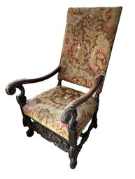 Antique 19th Century Oak Armchair With Original Needlepoint Upholstery