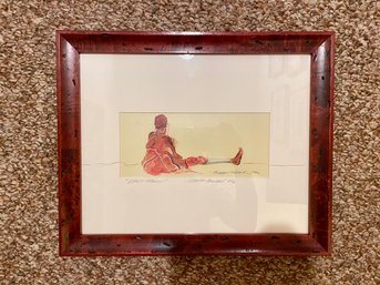 Marian Howard (American, 20th Century) 'maasai Recliner' Pencil Signed & Dated Print With Hand Decorated Mat