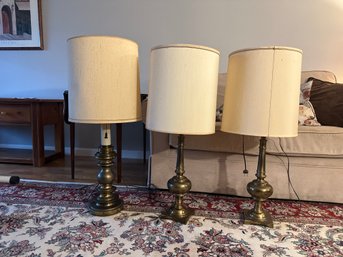 Group Of 3 Brass Metal Lamps