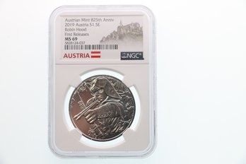 Ngc Austrian Mint 825th Anniversary 2019 Robin Hood First Release Ms 69