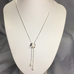 Wonderful 925 / Sterling Silver & Pearl Slide Necklace With Natural Pearl - Made In Israel - Nice Piece !