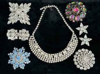 Beautiful Vintage Rhinestone Costume Jewelry Lot Pins/brooches Necklace Earrings