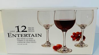 New In Box Never Used 12 Libbey  'Entertain' Red Wine Glasses 10.5 Ounces
