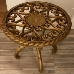 Vintage Gold Fiberglass, Resin Plastic Petite Round Table.