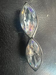 Gorgeous Vintage Sterling Sulver Infinity Crystal Bezel Pin With Hourglass Punchcut