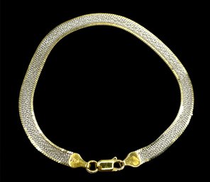 Beautiful Italian Sterling Silver Vermeil Sparkly Herringbone Bracelet