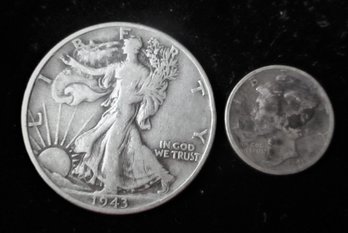 U.S. 1943 Walking Liberty Silver Half & 1943 Mercury Silver Dime