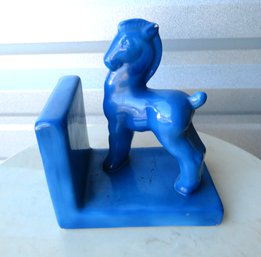 Mid-century Modern Blue Glaze Horse Bookend Czech Pottery