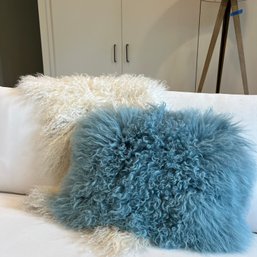 A Mongolian Lamb Skin Throw &  Pottery Barn Mongolian Lamb Throw Pillow