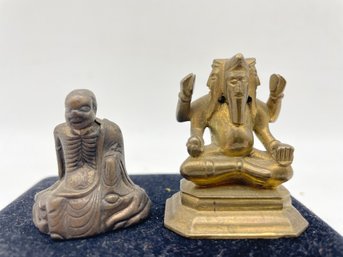Pair Of Small Vintage Brass Buddhist/Hindu  Statues/