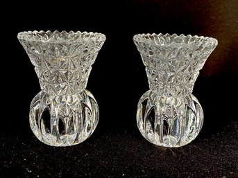 Pair Of Vintage Pressed Glass Bud Vases