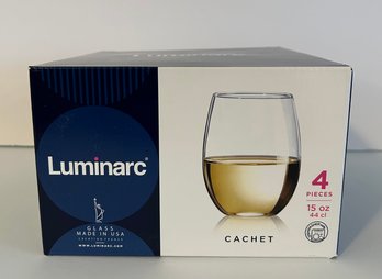 New In Box Never Used 4 Luminarc Cachet Glasses Made In USA Holds 15 Ounces