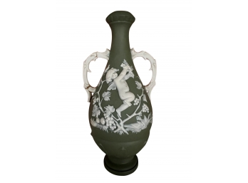 Wedgwood Green Celadon Jasperware Vase With Cherub Relief