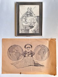 2 Original Signed Etchings By Bruce MacDonald: The Amateurs With Broken Glass & Unframed With Big Dent