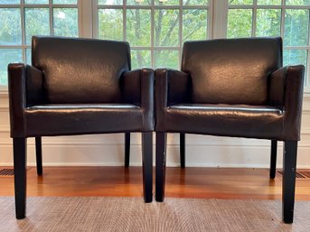 Pair Of Matching Contemporary Arm Chairs In Rich Espresso Faux Leather