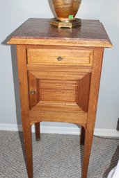 Marble Top Oak End Table 35 Tall