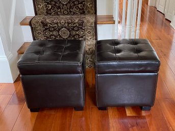 Faux Leather Tufted Square Storage Ottomans- A Pair