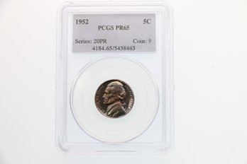 1952 Pcgs Pr65 Slabbed Nickel Coin