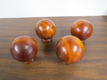 Group Of 4 Turned & Polished Hardwood Spheres On Bases