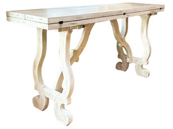 An Extendable Trestle Console To Dining Table - Faux Distressed Finish