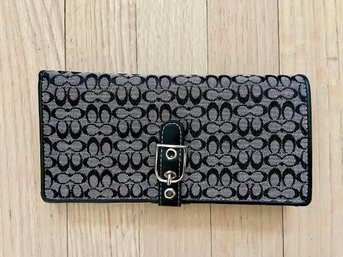 Coach Signature Black & Grey Monogram Snap Buckle Wallet