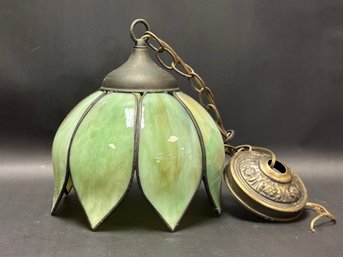 Mid-century Slag Glass Tulip Pendant Light