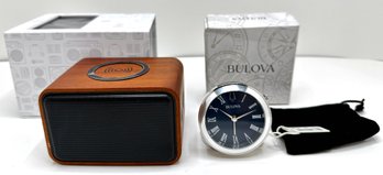 New In Box: Wooden Bluetooth Speaker & Bulova Desk Clock