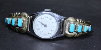 Signed Navajo Sterling Silver Southwestern Shoulder Wristwatch G&L LEEKITY